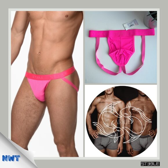 ST33LE - Neon Fuchsia Nylon Elastane Stripe Sheer Jockstrap - Picture 1 of 8
